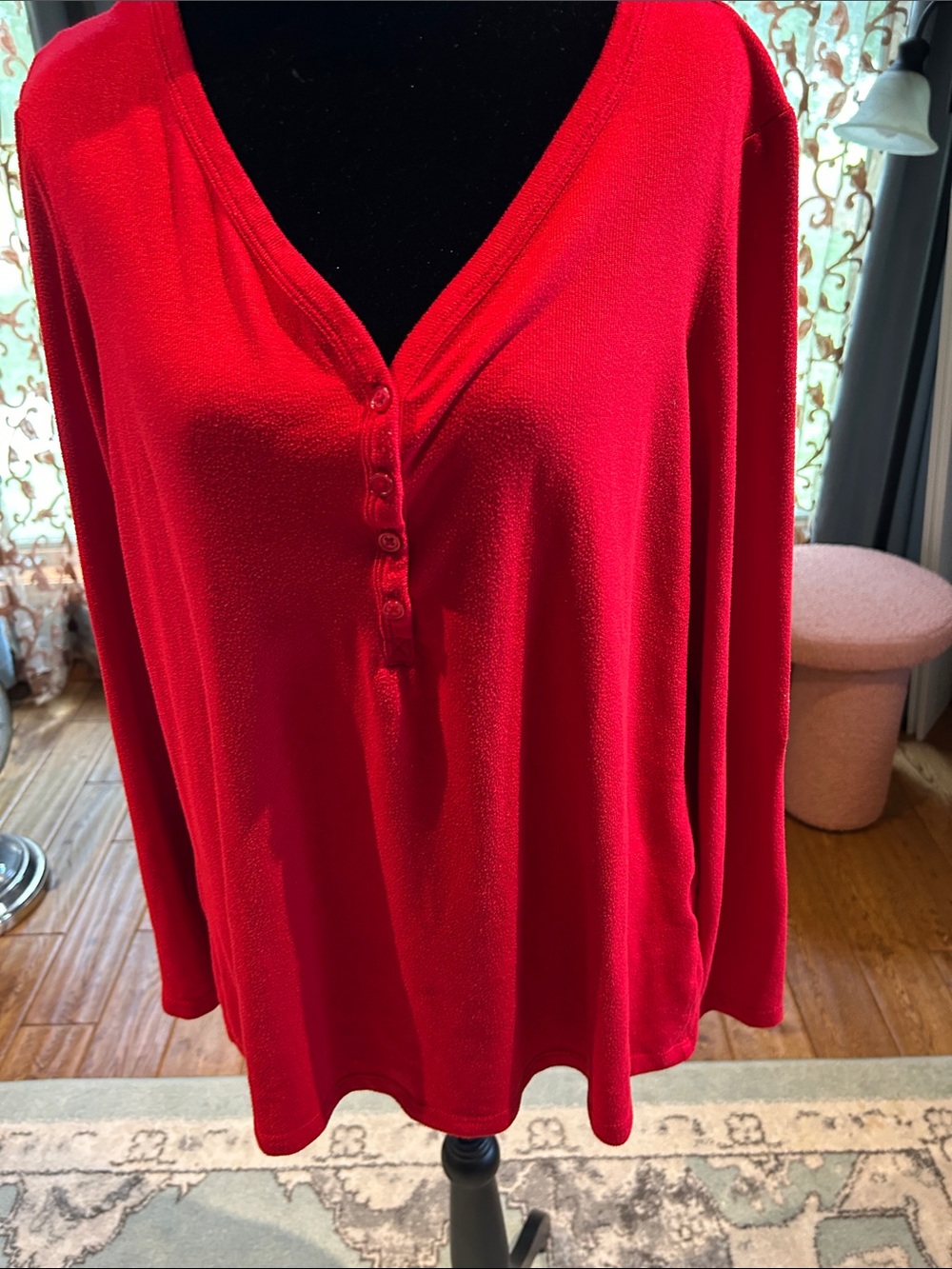 Charter Club Red Long-Sleeve V-Neck Henley Top